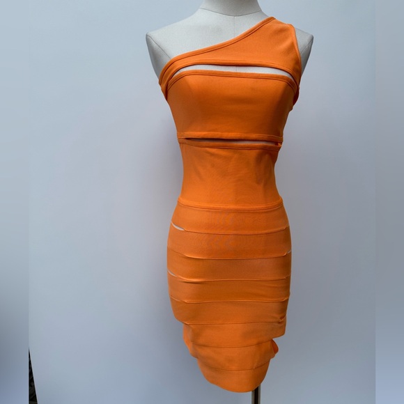 Missguided+ Orange bandage One-Shoulder Bodycon Dress Size 4 - Picture 9 of 11